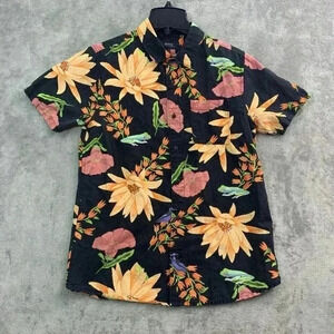 Roark Shirt Mens Small Black Sierra Madre Floral Cotton Linen Hawaiian Camp